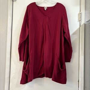 LOGO Lori Goldstein Tunic Sweater Top Burgundy Wine Merlot Pockets Plus Size 3X